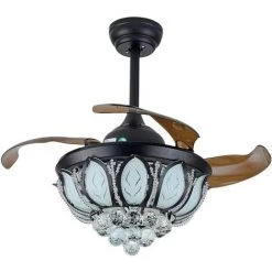 GOJOY Ventilateurs De Plafond Invisibles Fandelier 36 Pouces Avec Lumières Et Lames Rétractables à Distance Ventilateur De Lustre En Cristal Dimmable LED Noir