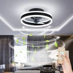 HAZEL Ventilateur Plafonnier Ventilateur De Plafond Silencieux Avec éclairage Et Télécommande Plafonniers Ultra-Minces Plafonniers Dimmable Ventilateur Pour Salon Chambre,Noir,40cm