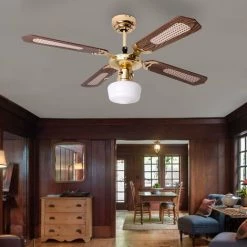 ETC-SHOP Plafonnier Ventilateur De Plafond Avec Ventilateur Salle à Manger Ventilateur Refroidisseur Avec Abat-jour En Verre, Flux Retour, Métal MDF, 1x E27, D 105 Cm