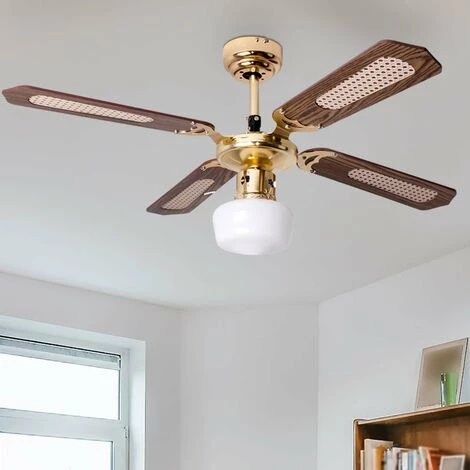 ETC-SHOP Plafonnier Ventilateur De Plafond Avec Ventilateur Salle à Manger Ventilateur Refroidisseur Avec Abat-jour En Verre, Flux Retour, Métal MDF, 1x E27, D 105 Cm â Image 3