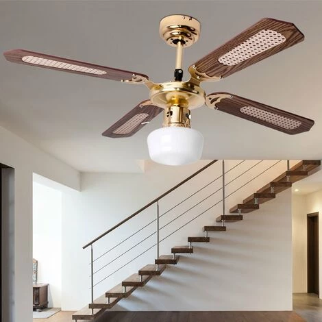 ETC-SHOP Plafonnier Ventilateur De Plafond Avec Ventilateur Salle à Manger Ventilateur Refroidisseur Avec Abat-jour En Verre, Flux Retour, Métal MDF, 1x E27, D 105 Cm â Image 4