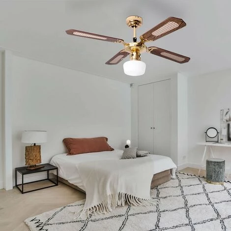 ETC-SHOP Plafonnier Ventilateur De Plafond Avec Ventilateur Salle à Manger Ventilateur Refroidisseur Avec Abat-jour En Verre, Flux Retour, Métal MDF, 1x E27, D 105 Cm â Image 5