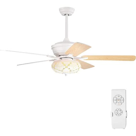 COSTWAY 3 En 1 Ventilateur De Plafond Avec Lumière LED Et Télécommande 132 Cm Moteur Réversible 5 Pales, 3 Vitesses, Minuterie, Décoration Style Rétro, Blanc