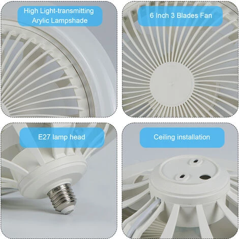 SUPERSELLER Plafonnier E27 Tête De Lampe Plafond Double Usage Ventilateur Lampe Réglage 3 Vitesses Petit Ventilateur De Plafond Lumière Pour Chambre D'enfants Chambre - Jaune – Image 4