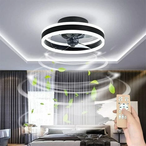 Cisea Ventilateur Plafonnier Ventilateur De Plafond Silencieux Avec éclairage Et Télécommande Plafonniers Ultra-Minces Plafonniers Dimmable Ventilateur Pour Salon Chambre,Noir,40cm