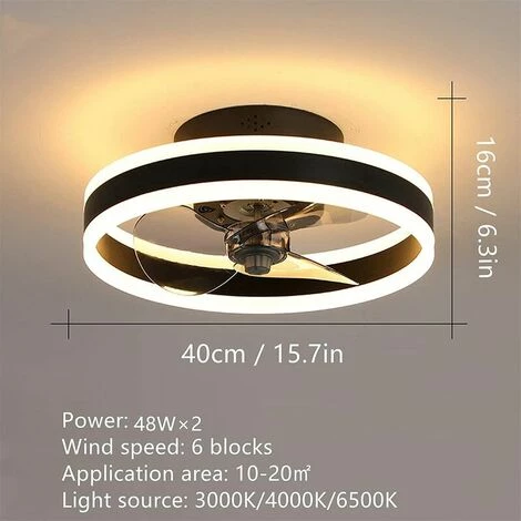 QERSTA Ventilateur Plafonnier Ventilateur De Plafond Silencieux Avec éclairage Et Télécommande Plafonniers Ultra-Minces Plafonniers Dimmable Ventilateur Pour Salon Chambre,Noir,40cm â Image 2