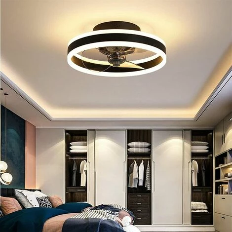 QERSTA Ventilateur Plafonnier Ventilateur De Plafond Silencieux Avec éclairage Et Télécommande Plafonniers Ultra-Minces Plafonniers Dimmable Ventilateur Pour Salon Chambre,Noir,40cm â Image 3