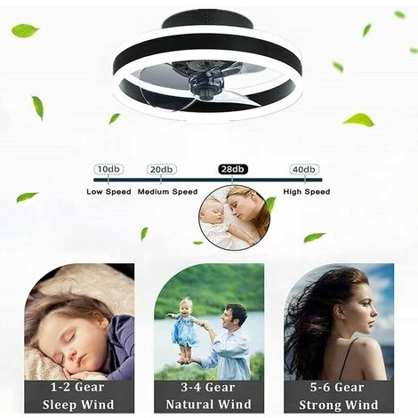QERSTA Ventilateur Plafonnier Ventilateur De Plafond Silencieux Avec éclairage Et Télécommande Plafonniers Ultra-Minces Plafonniers Dimmable Ventilateur Pour Salon Chambre,Noir,40cm â Image 4
