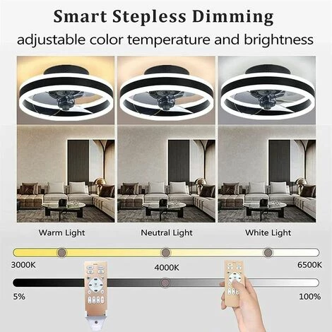 QERSTA Ventilateur Plafonnier Ventilateur De Plafond Silencieux Avec éclairage Et Télécommande Plafonniers Ultra-Minces Plafonniers Dimmable Ventilateur Pour Salon Chambre,Noir,40cm â Image 5