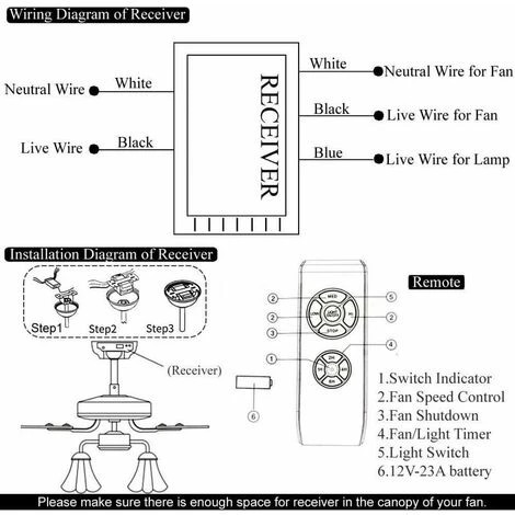 ECHOO Telecommande Pour Ventilateur De Plafond,radio-pilotée Telecommande,contrôleur De Ventilateur, 3 Vitesses, 4 Minuteries(1 Ensemble) â Image 2